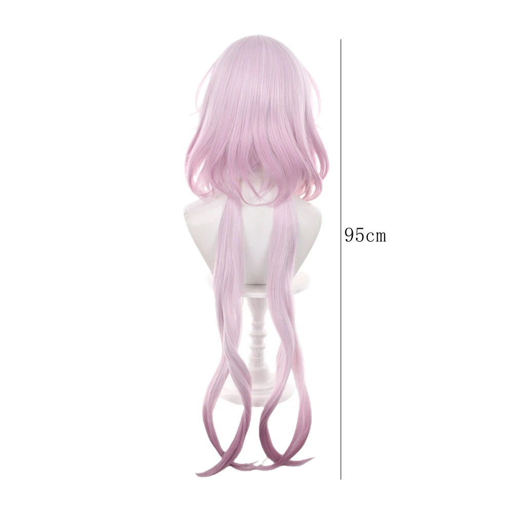 Anime Cosplay Evernight Wig Integrated Tow Tail Pink Gradient Synthetic Hair Peluca For Frieren Festival Role Play Props